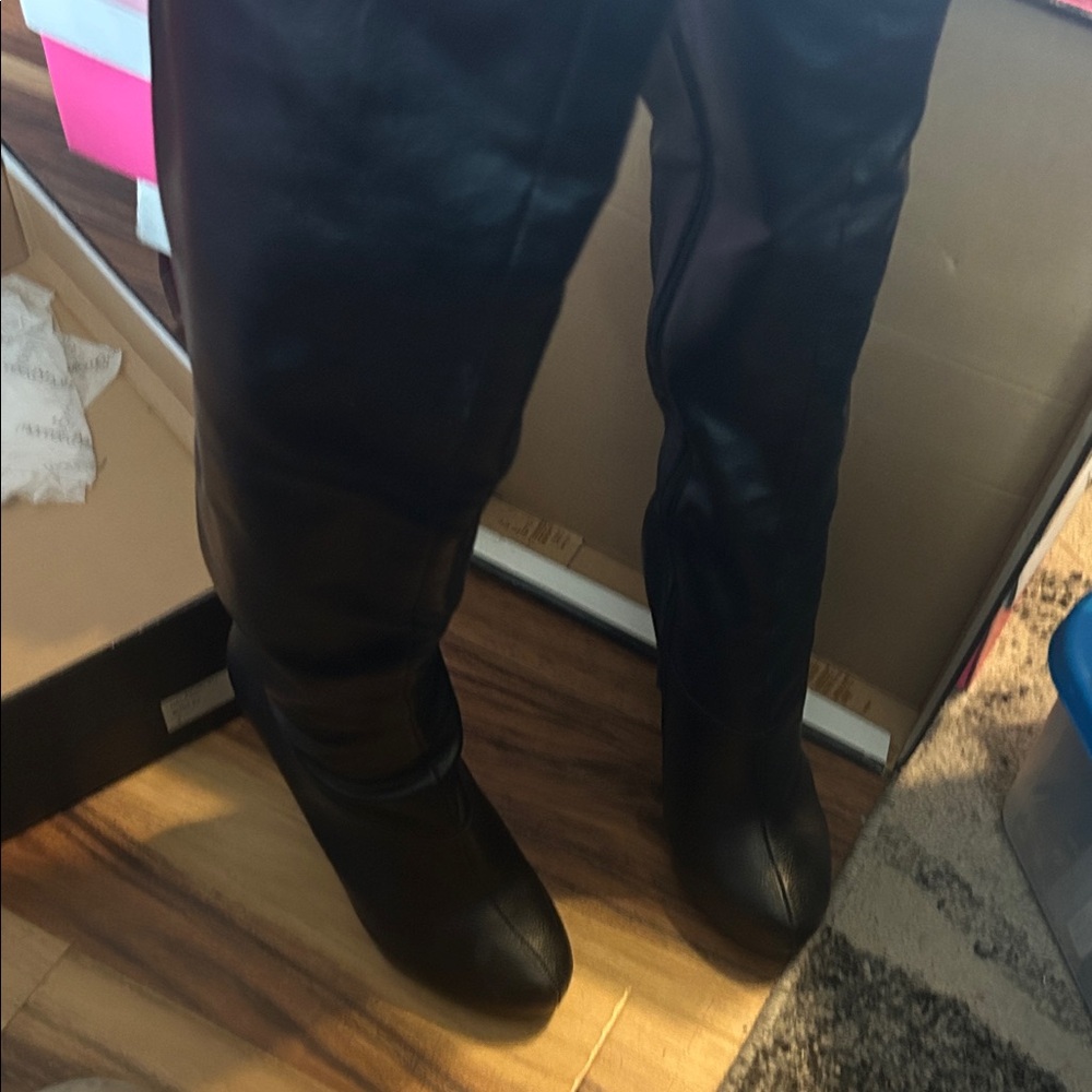 Michael Antonio Black Over-The-Knee Faux Leather Boots